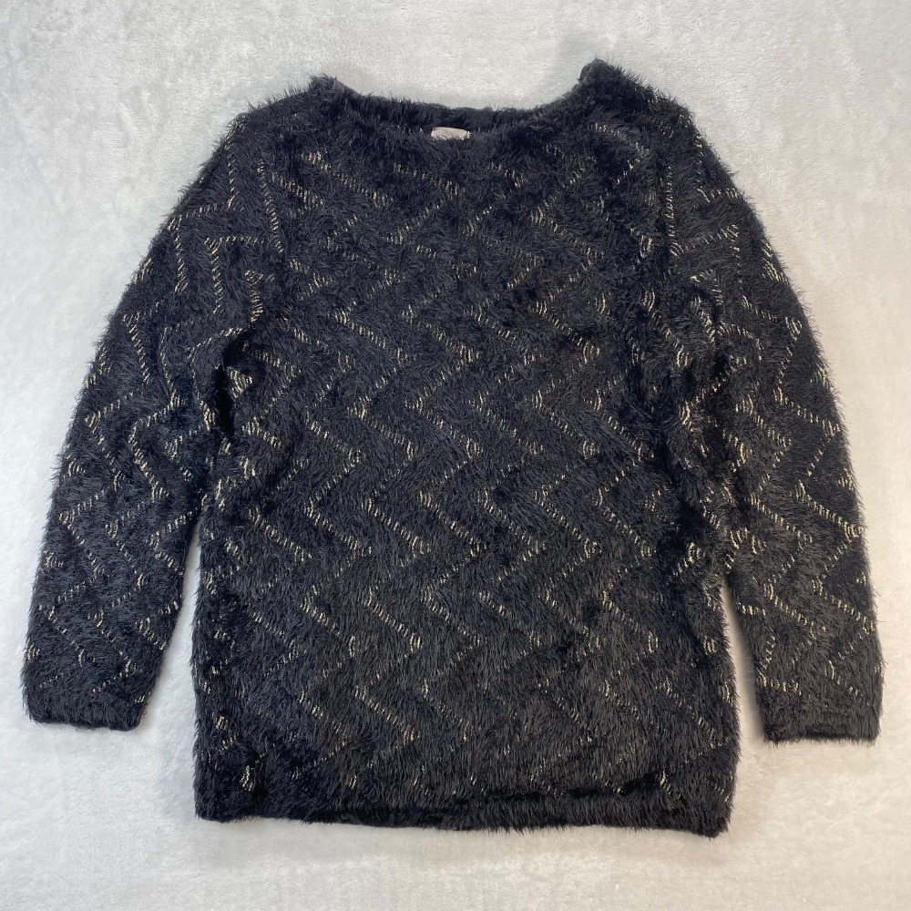 Chico's Fuzzy Metallic Sweater Sparkle Party Top Black Gold Size S